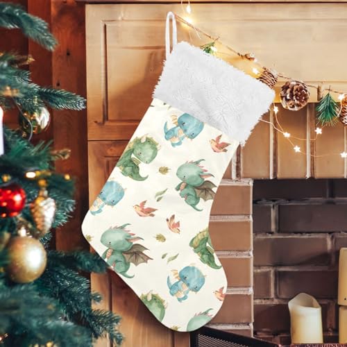 Kigai Dragon Christmas Stocking 17.7" Plush Faux Fur Large Hanging Decor