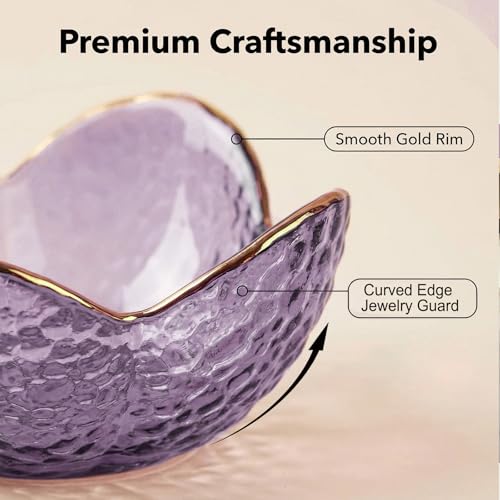 Purple Flower Glass Ring Holder Dish and Jewelry Tray Vanity Organizer