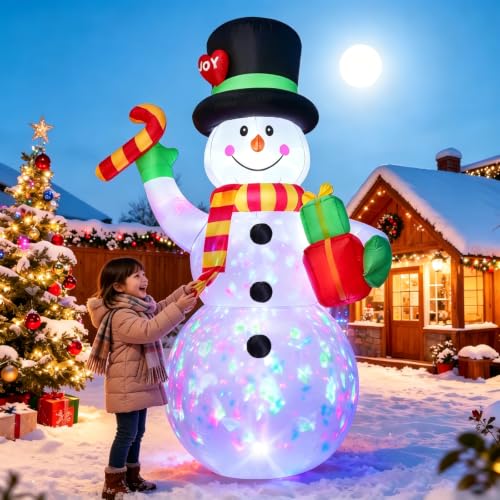 FunFanso 7FT Christmas Inflatable Snowman with Lights & Gift Holders - Outdoor Yard Decor