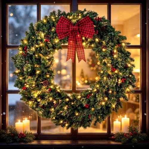 NicBex 48-Inch Crestwood Spruce Christmas Wreath with Bow & Lights, Green & Red