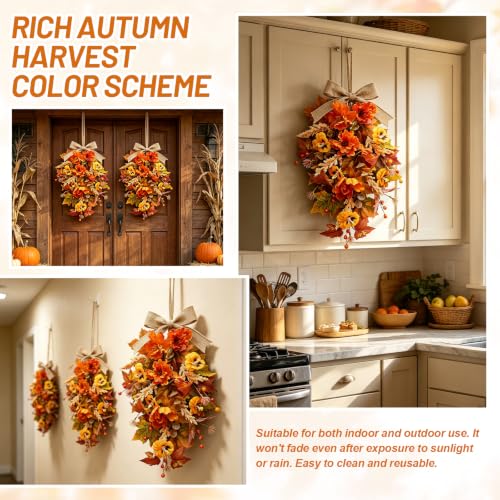 24-Inch Fall Teardrop Swags Set - Autumn Floral Wreath for Front Door