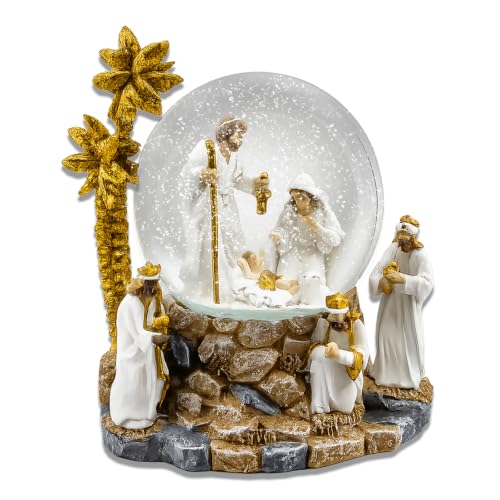 MERRI GLOW 4-Inch Nativity Scene Musical Snow Globe Jesus Christmas Decor