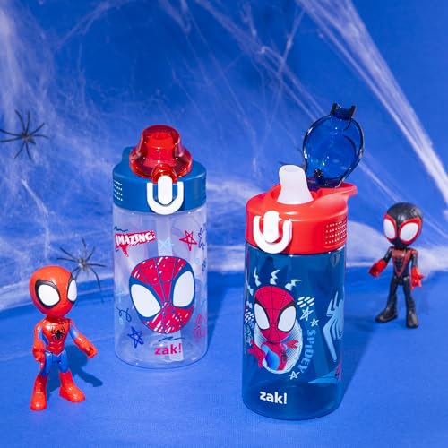 Spider-Man Kids Water Bottle 16oz Leak-Proof Straw Plastic