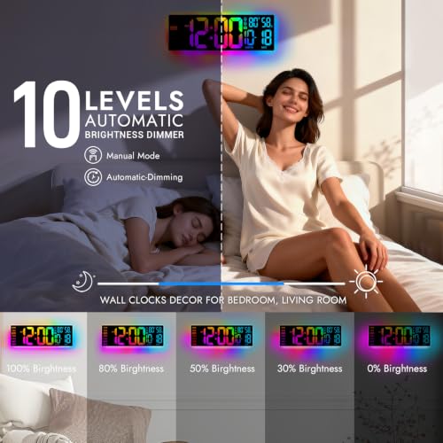16.5" Large Digital LED Wall Clock with RGB Backlight and Remote Control