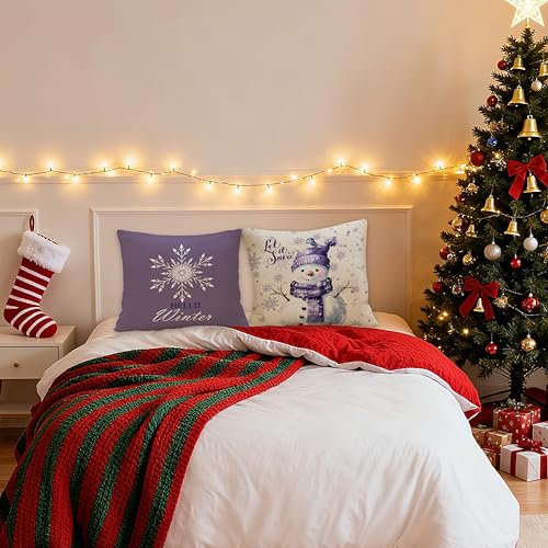 FITIE Purple Christmas Snowflake Snowman Pillow Covers 18x18 Set of 2 - Winter Holiday Home Decor, Variation: Winter Christmas Decor 08