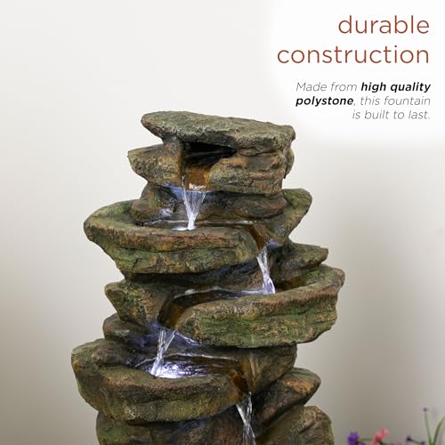 20" Multi-Level Rock Water Fountain with LED Lights for Garden and Patio