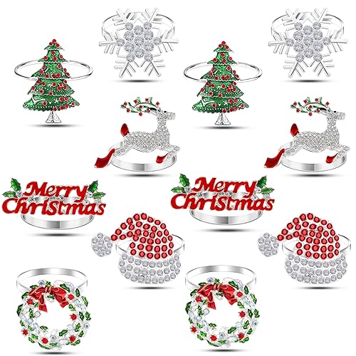 KPOSIYA Christmas Napkin Rings Set of 12 for Holiday Table Decor,