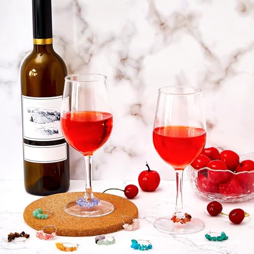 Leinuosen 24 Pcs Wine Glass Charms with Gemstone Beads Drink Markers