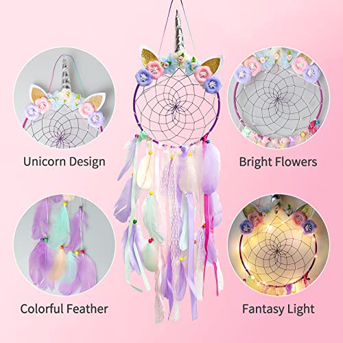 LED Lighted Unicorn Dream Catcher Wall Decor for Kids Bedroom