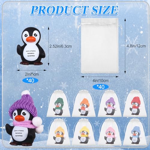 Penguin Christmas Figurine Set with Greeting Cards & Gift Bags - Holiday Decorations for Staff & Coworkers