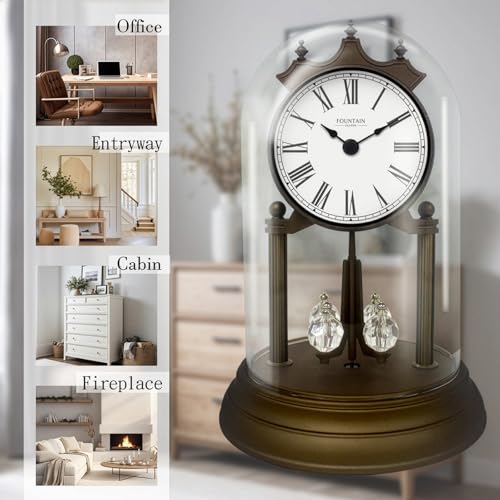 9-Inch Anniversary Mantel Clock with Revolving Pendulum and Glass Dome