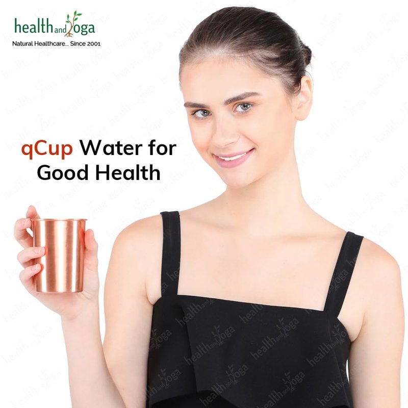 HealthAndYoga™ qCup Pure Copper Tumblers for Drinking - Ayurvedic Health Pure Copper Cups – 2 pcs. set - 250 ml.(8 fl oz) (Plain)