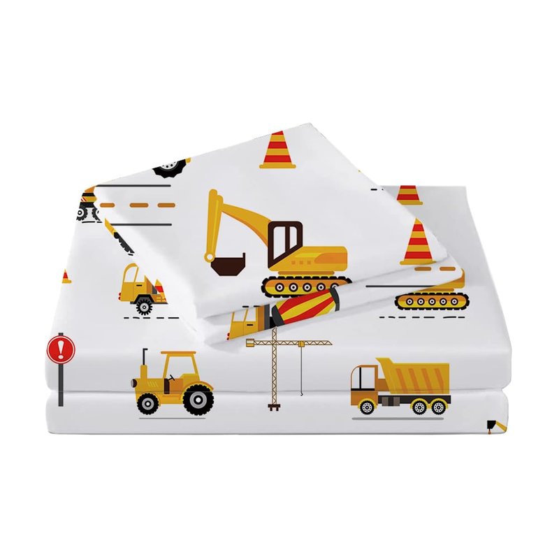 ROLJZTY Bed Sheets for Kids Boys, Soft Microfiber Twin Sheets Set 3 Piece Deep Pocket Bed Sheet Set, Breathable Sheet Sets Twin Size Bed Excavator Vehicles Printed