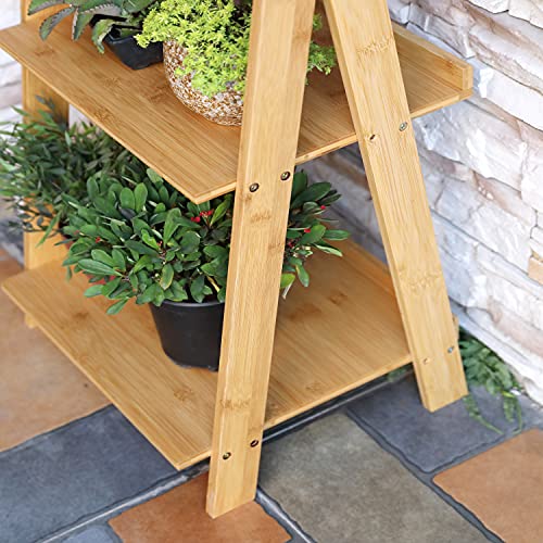 5-Tier Corner Ladder Shelf, Industrial Bamboo Storage Bookcase