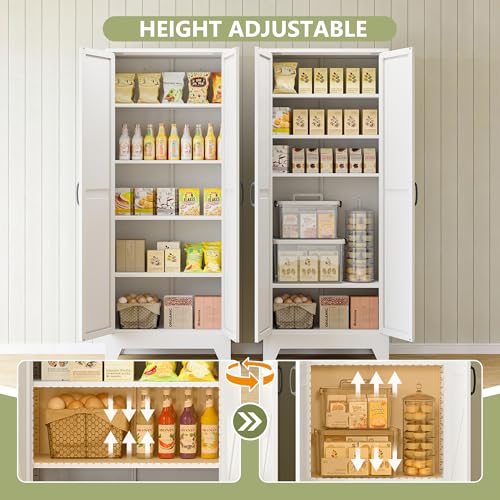 75" Farmhouse Metal Pantry Cabinet with Barn Doors and Adjustable Shelves