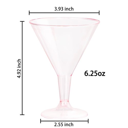 Liacere 24 Pack Pink Plastic Martini Glasses 6.25oz Disposable Cocktail Glasses Margarita Glasses Plastic Cocktail Glasses Perfect for Wedding & Party & Birthday & Mother's Day
