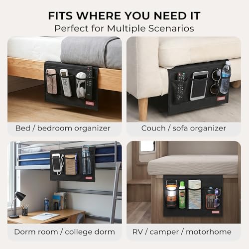 Bedside Caddy Organizer for Bed and Sofa - 4-Pocket Storage with Non-Slip