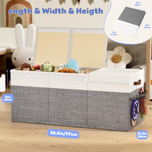 Extra Large Collapsible Toy Box with Lid, Dividers & Handles, Gray