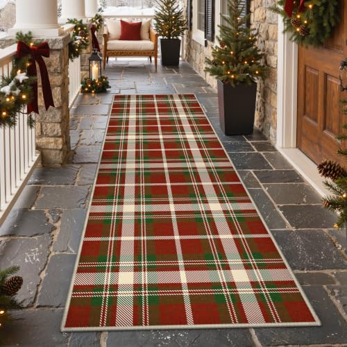GENIMO 2.5x8 Outdoor Runner Rug, Christmas Red – Washable Porch/Entryway