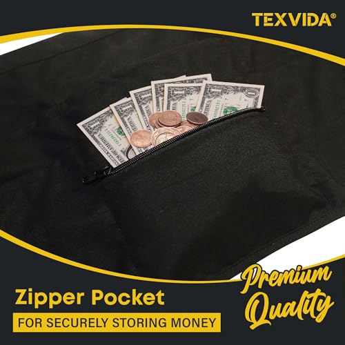 7-Pocket Server Apron with Zippered Money Pouch & Buckle Closure, Black