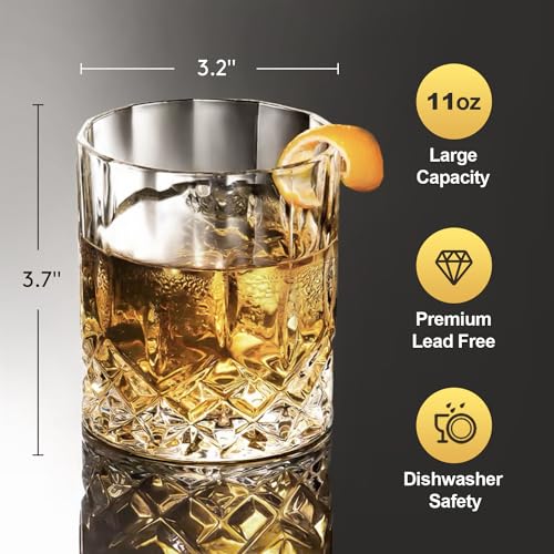 11 oz Old Fashioned Whiskey Glasses - Set of 6 Dishwasher-Safe Rocks Glasses
