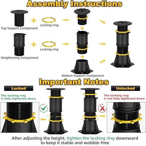 Adjustable Bed Frame Center Support Legs (8.5-13") - Set of 4 Heavy Duty