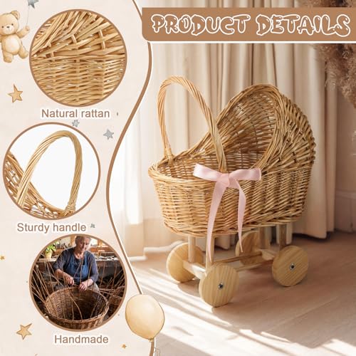 20-Inch Vintage Wicker Baby Carriage Basket for Floral Arrangements