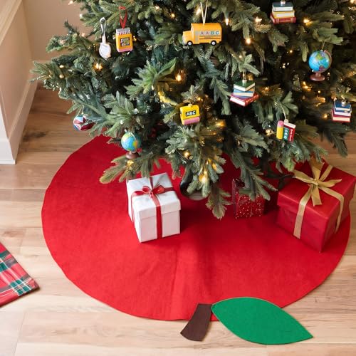 36-Inch Red Apple Tree Skirt for Back to School Classroom Decor