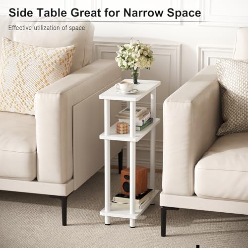 3-Tier Slim Narrow Side Table, Compact Wood End Table for Small Spaces