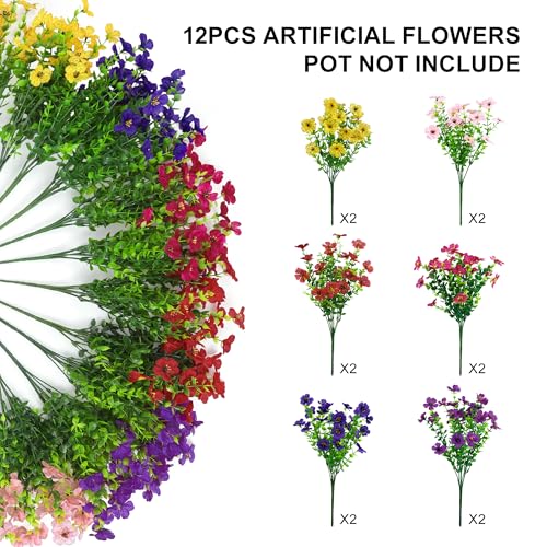 Outdoor Artificial Flowers - 12 Bundles UV Resistant Fake Silk Daisies