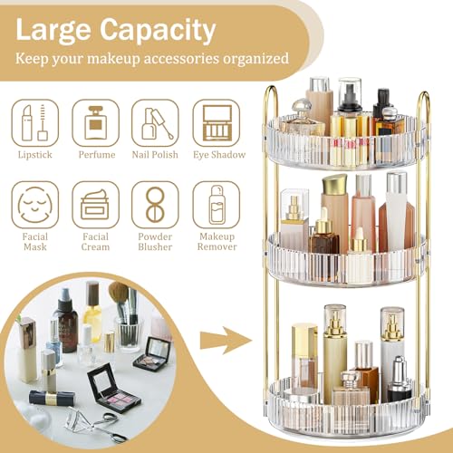 MOKANI 360° Rotating Makeup Organizer B-Clear 3-Tier Vanity Storage