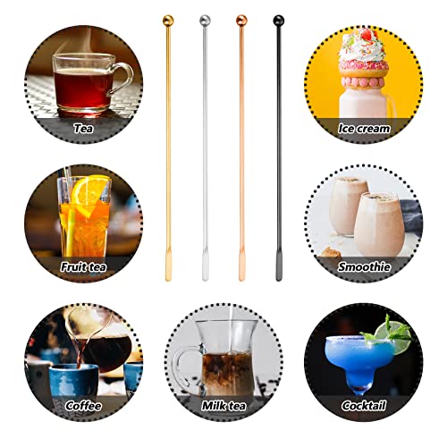Black Stainless Steel Cocktail Stir Sticks 4Pcs 7.5'' Reusable Swizzle Sticks for Drinks