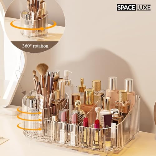 SpaceLuxe Cream White 3-Layer Rotating Makeup Organizer with Drawers
