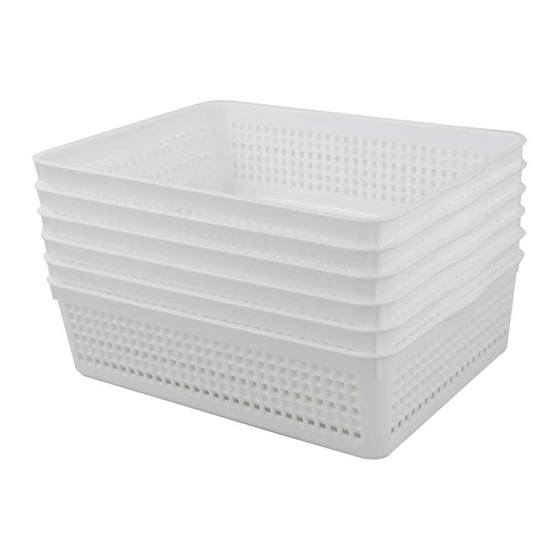 Yarebest 6-Pack Plastic Basket Tray, Shallow Paper Storage Tray, A4 Size, White