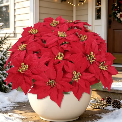 Artificial Christmas Poinsettia Flowers Set - Red, 4 Bundles, 20 Blooms
