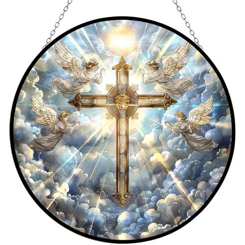 Handcrafted Jesus Cross Stained Glass Suncatcher - 12”x12”