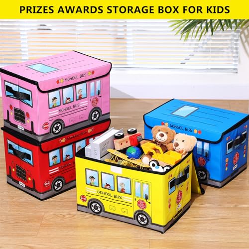 4-Piece Foldable Toy Storage Chest Set - Cartoon Bus Design for Kids