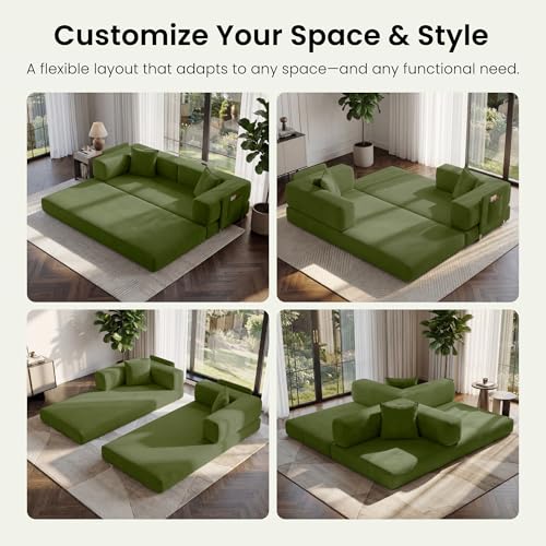 78.8" Convertible Futon Sofa Bed - Corduroy Floor Sleeper Couch, Green
