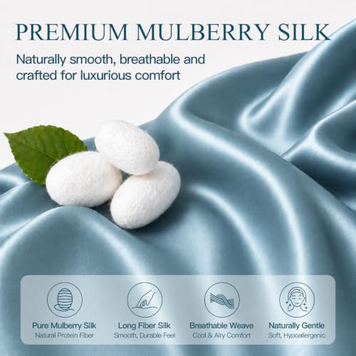 Mulberry Silk Pillowcase with Hidden Zipper, Standard 20x26, Blue Gray