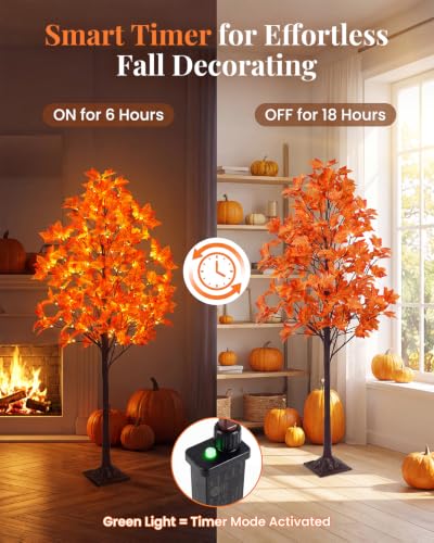 5FT Lighted Maple Tree with 96 LEDs & 192 Leaves - Fall Decor