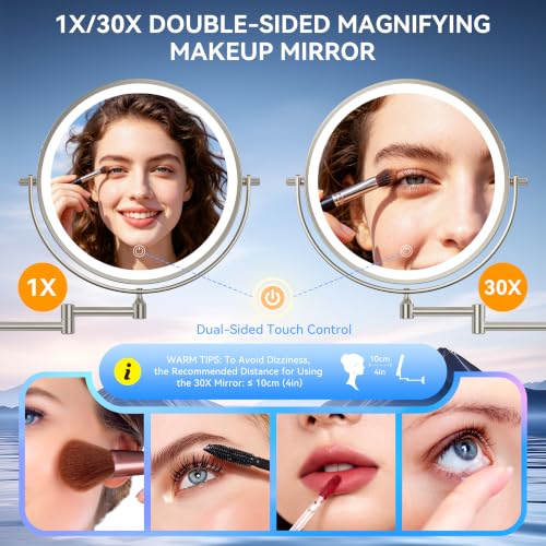 Auxmir 9″ 5000mAh 1X/30X Wall Mounted Lighted Magnifying Makeup Mirror