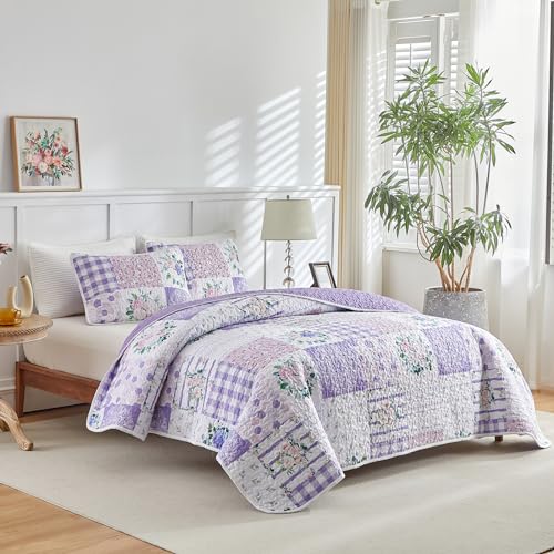 Joyreap Floral Patchwork Quilt Set Queen, 3 Piece Soft Microfiber Bedspread