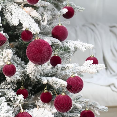 35Pcs Burgundy Velvet Christmas Ball Ornaments Set with 1.57"-3.14" Hangers - Xmas Tree Decor by Super Holiday