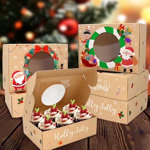 Christmas Cookie Boxes with Window, 12 Pack Gift Boxes for Cookies, Cupcakes & Treats