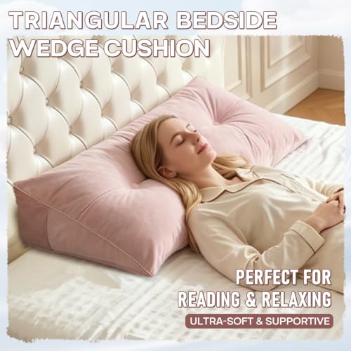 Wedge Headboard Pillow for Back Support with Removable Velvet Cover