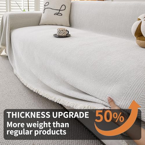 Non-Slip Couch Cover for 3 Cushion Sofa - Washable Furniture Protector (Off White, 91"x150")