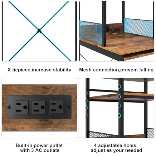 4-Tier Mini Fridge Stand with Power Outlet & Pull-Out Coffee Bar Shelf