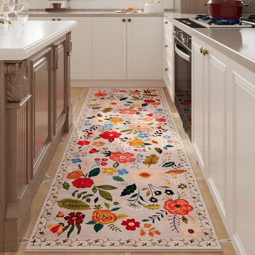 Washable Non-Slip Runner Rug 2'x6' - Vintage Floral Soft Hallway Carpet