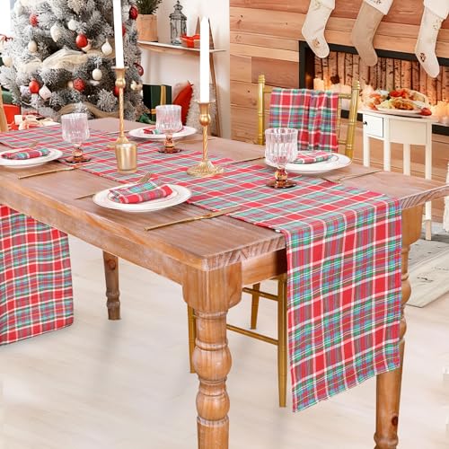 Checkered Table Runner 13x108 in Red & Black Cotton, 2-Pack – Buffalo Plaid