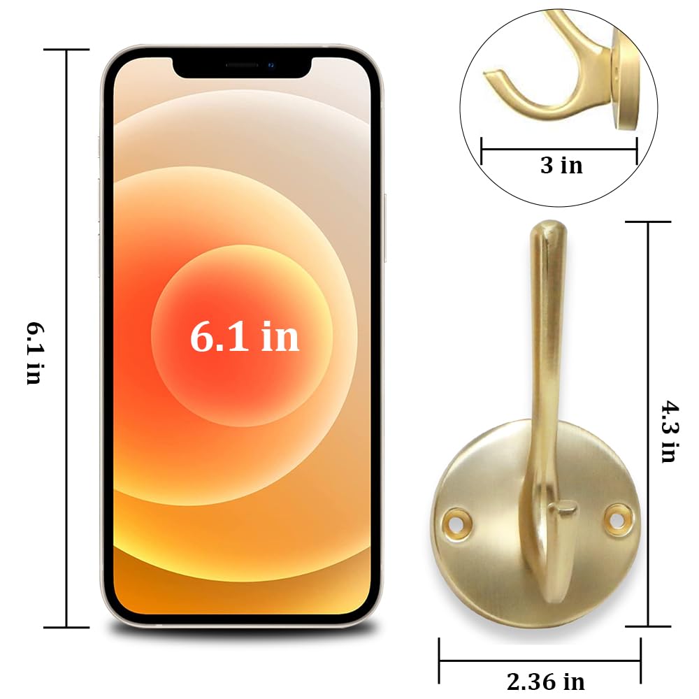 ZUONAI Gold Coat Hooks for Wall Decorative 8 Pack Heavy Duty Metal Hooks for Hanging Coats and Hat Hooks Wall Mounted Towel Hooks for Bathrooms